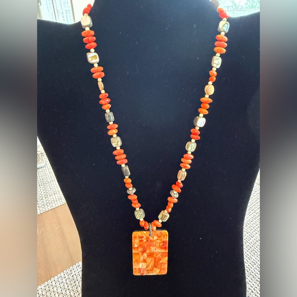 Rare Silpada Sterling Silver Sponge Coral Mother-of-Pearl Abalone Necklace N1260